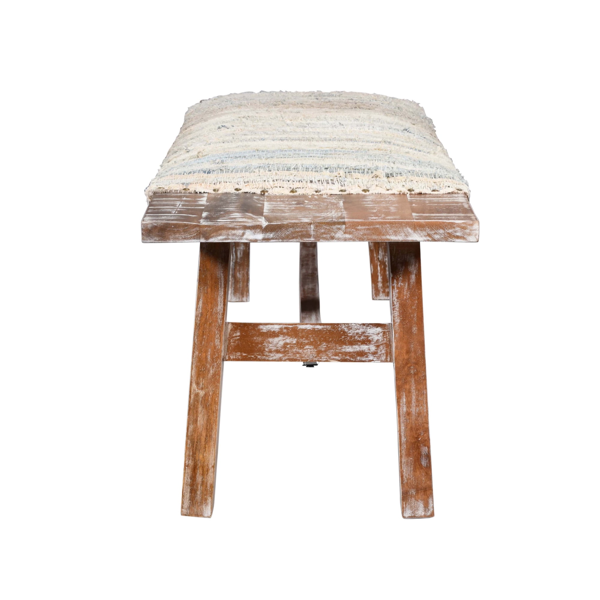 Ox Bay Una 50" Beige and Blue Coastal Upholstered Accent Bench