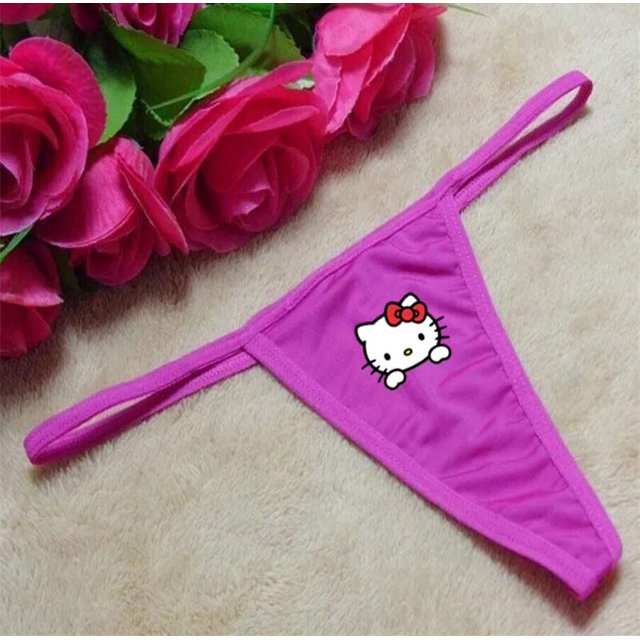 Tanga con Cinturón fino y estampado de Hello Kitty para mujer, bragas sexys de cintura baja, Bikini transpirable y cómodo, venta al por mayor