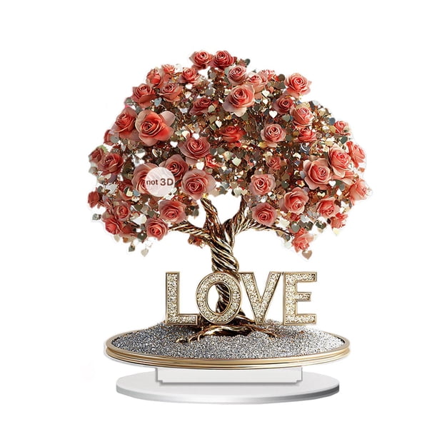 Adorno de árbol de rosas acrílico, decoración de mesa, colección 2D, centro de mesa, decoración para estante de Hotel, dormitorio, oficina, granja Estilo B