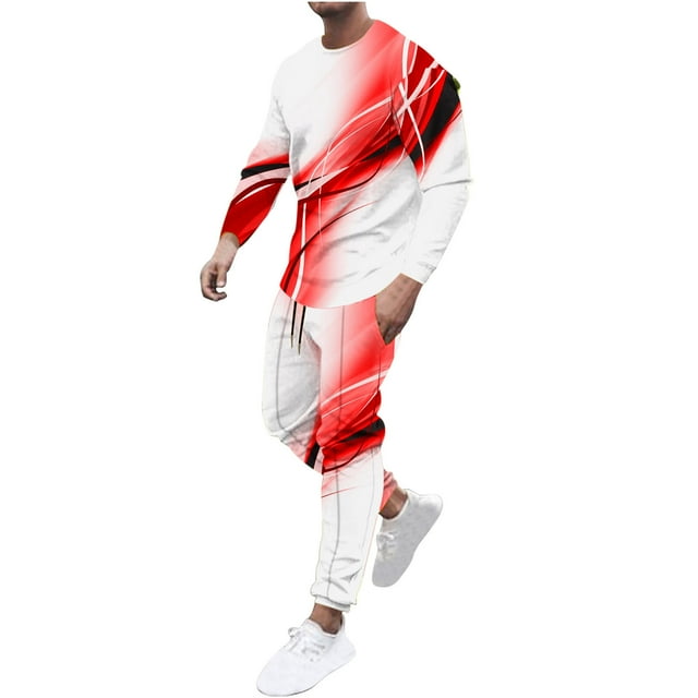 Enjoytime Mens Two Piece Winter Outfit Printed Long Sleeve Pullover Tops Sweatpants Plus Size Matching Sets Casual Athletic Sweatsuits