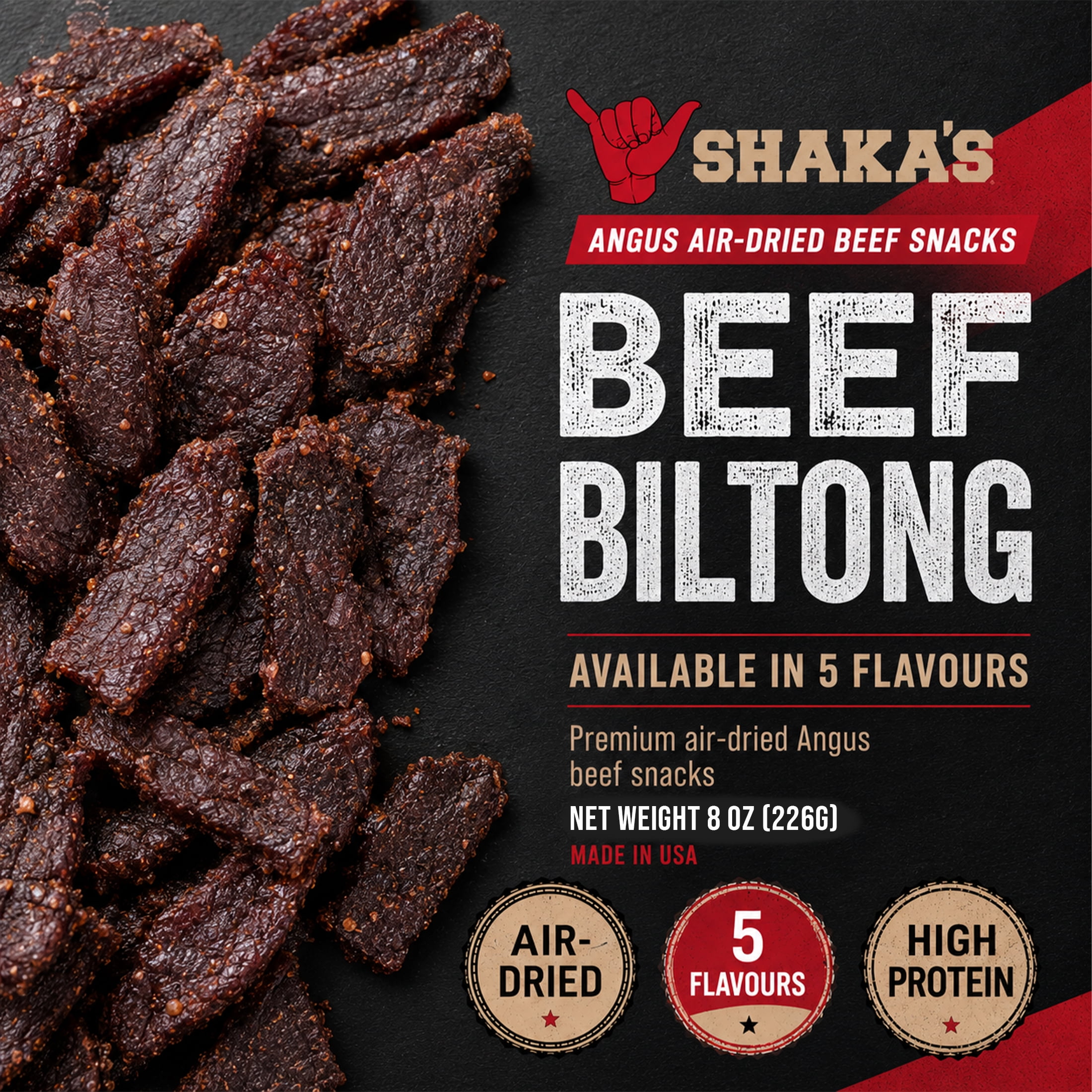 SHAKA'S Angus Air-Dried Beef Snacks Biltong 8 0z - Bundle