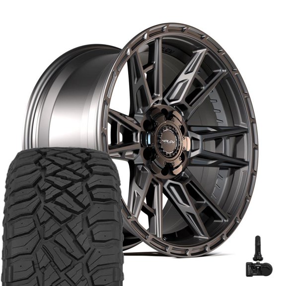 4PLAY Wheels 4PS20 20 Inch Rims and Tires Fit 5x127 & 5x139.7 20x9 Satin Black - TerraMax RT 275/55-20 (Set of 4)