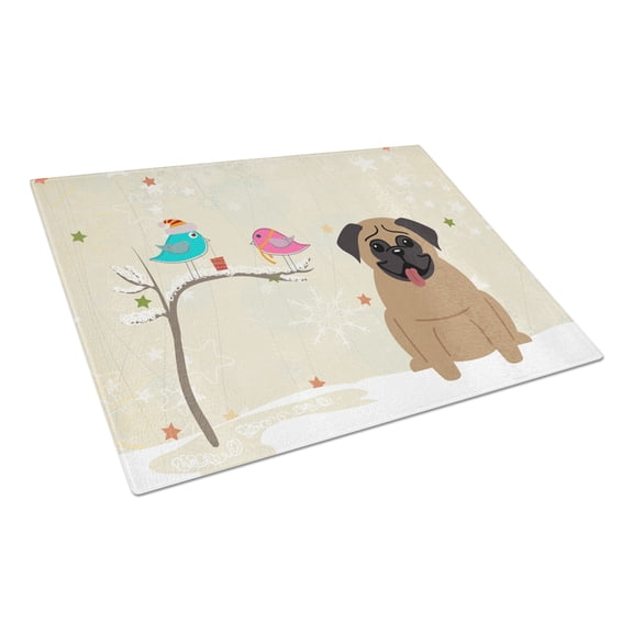 Christmas Presents between Friends Pug - Brown Glass Cutting Board Large