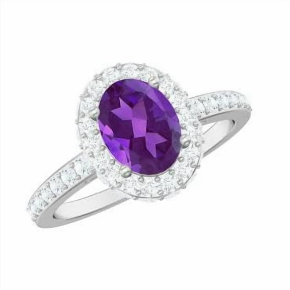 1.49 ct Oval Amethyst Halo Cocktail Ring with CZ | 925 Sterling Silver Promise Ring for Women | Wedding, Engagement Bridal Rings | Mothers Day Gift