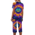thumbnail image 6 of Women's Halloween Loungewear Set Short Sleeve V Neck Top and Capri Pants Tie Dye Pumpkin Pattern Relaxed Fit Sleepwear Pajama Set for Home Party Daily Wear Purple XL, 6 of 6