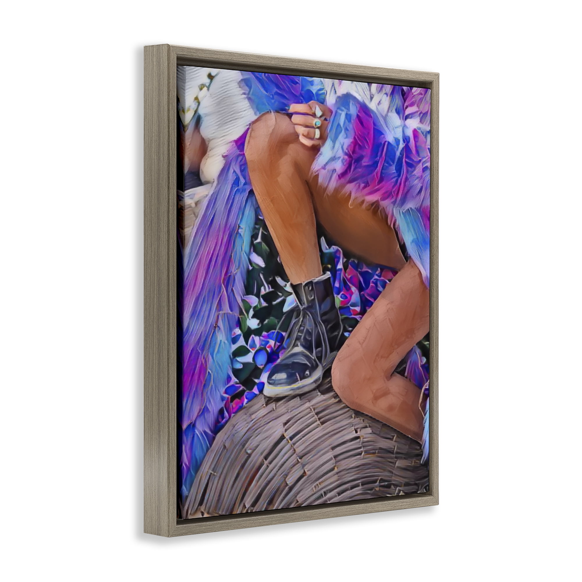 Purple Fur & Boots Brown Framed Floater Canvas Wall Art, design by Jesse Keith