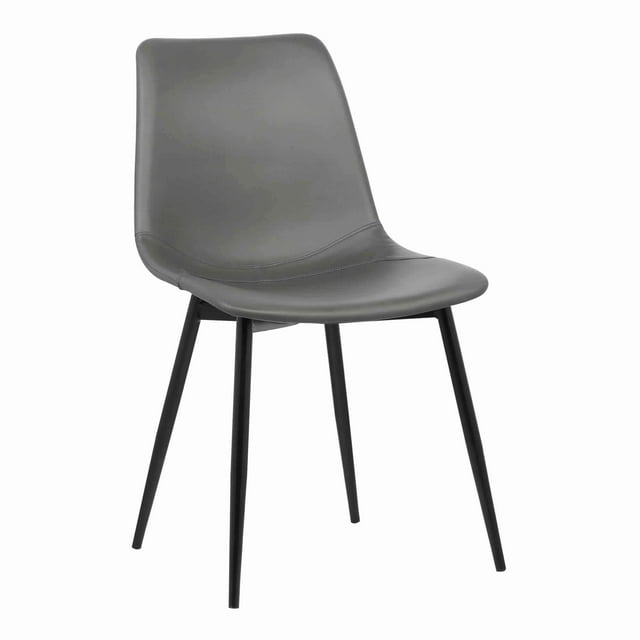 Silla Benzara, asiento tipo cubo de piel sintética, patas de metal, negro y gris