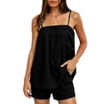 thumbnail image 2 of Karymi Jumpsuits for Women 2 Piece Linen Blend Outfit Set, Square Neck Thin Spaghetti Strap Tank Top+Elastic High Waist Casual Shorts with Side Pockets Shirts for Women, 2 of 7