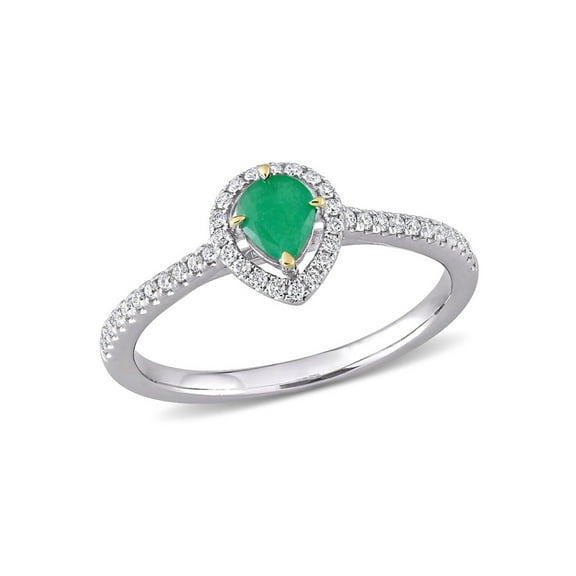 1/4 Carat (Ctw) Emerald Pear Halo Ring in 14K White Gold with Diamonds for Women