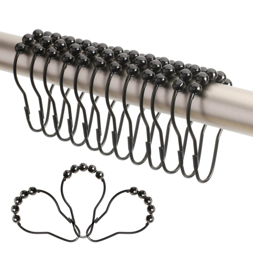 Black Shower Curtain Rings Hooks Premium 18/8 Stainless Steel