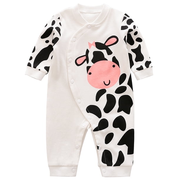 1pc Lovely Cow Pattern Baby Romper Mono de bebé de manga larga para bebés pequeños