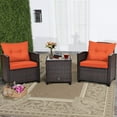 thumbnail image 2 of Patiojoy 3PCS Wicker Cushioned Conversation Set Outdoor Rattan Furniture w/ Orange Cushions, 2 of 8