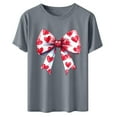 thumbnail image 5 of Zwiiyzr Womens Short Sleeve Round Neck T-Shirt with Bow Detail Romantic Love Print Casual Dressy Top Soft Comfortable For Summer Date Gray, 5 of 7