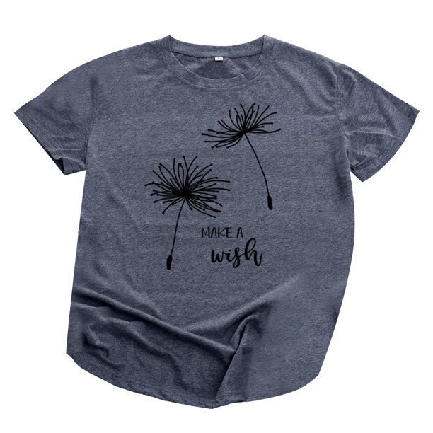 Gibobby Casual Playera de Manga Corta para Mujer Top manga corta algodón con estampado diente león suelto informal para mujer(Gris,G)