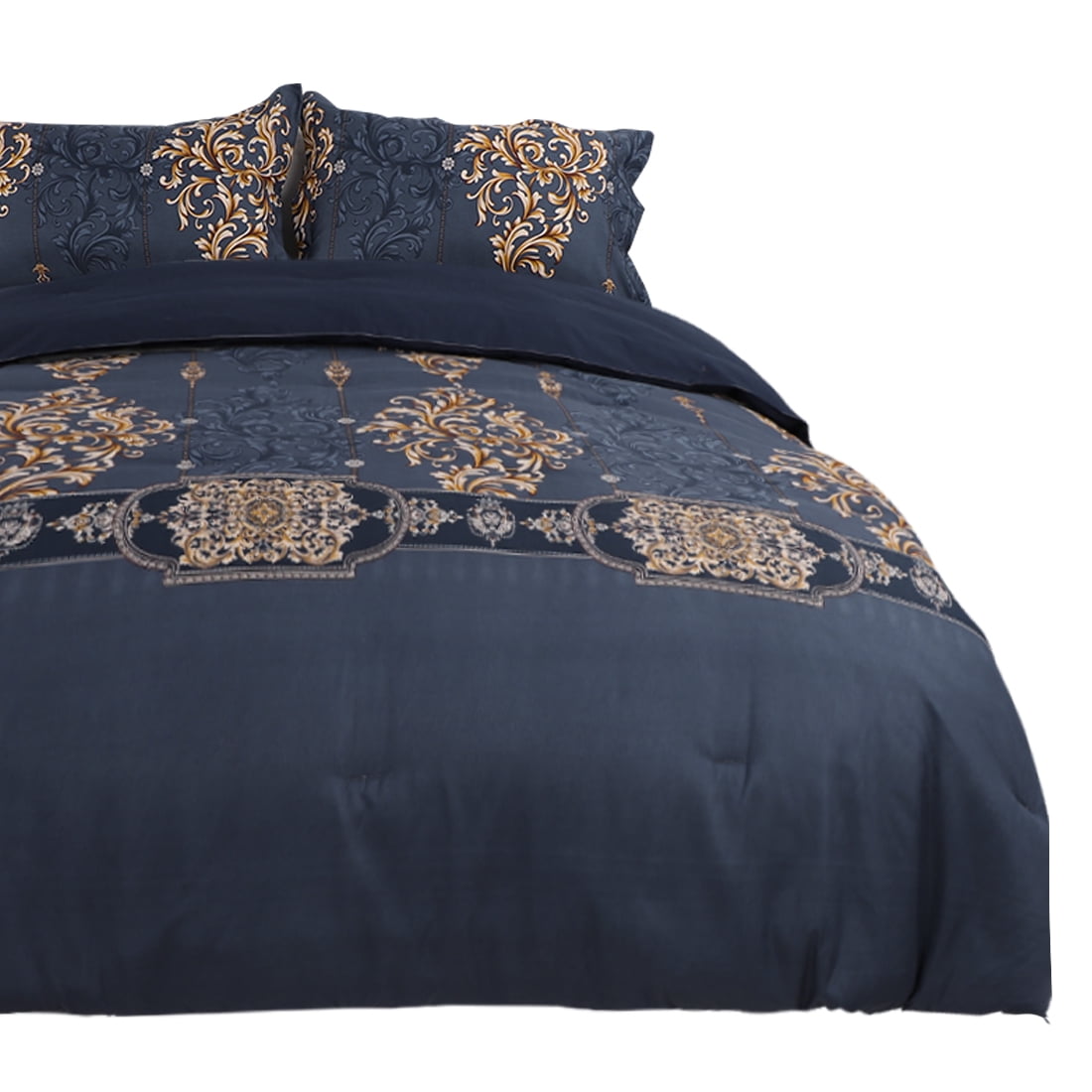 Unique Bargains 3pc Floral Comforter Set, Cal King, Polyester, Dark