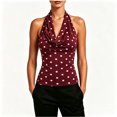 thumbnail image 4 of KIHOUT Women's Polka Dot Cowl Neck Halter Top, Form-Fitting Sleeveless Backless Tank for Summer, 4 of 6