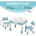 thumbnail image 6 of 4 in 1 Kids Table and Chairs Set, Toddler Table and Chair Set for Kids Ages 3-10, 29.5" L x 23.6" W Activity Table w/Storage, Graffiti & Building Blocks Double-Sided Tabletop, Grayish Blue, 6 of 6