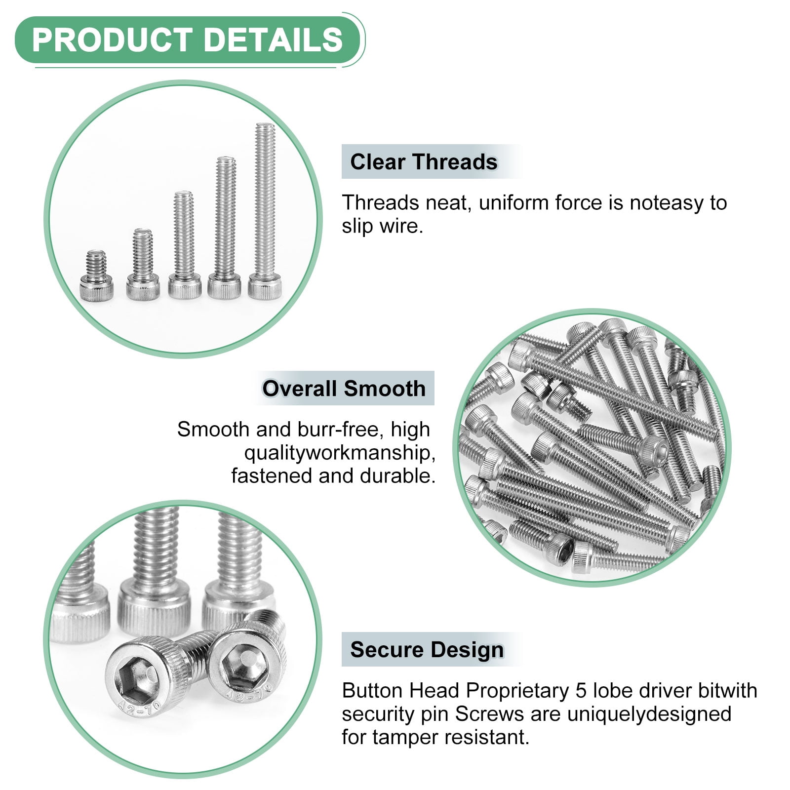 Uxcell 40-Pack Socket Head Cap Screws Bolts M6x60mm 1mm Pitch Stainless Steel for String Trimmer Chainsaw [Silver]