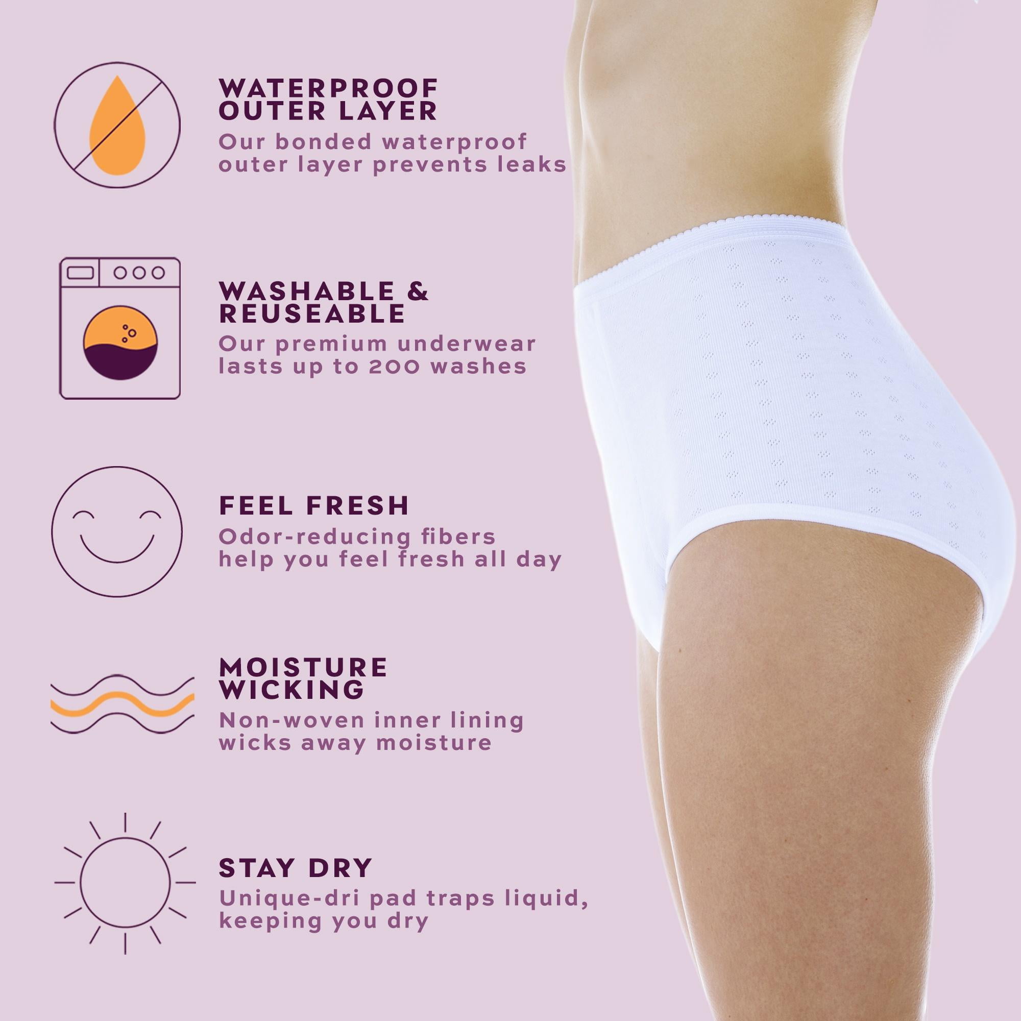 Women's Reusable Briefs Washable Underwear Incontinence Panties Wearever-  Large (Hip 41- 42) 