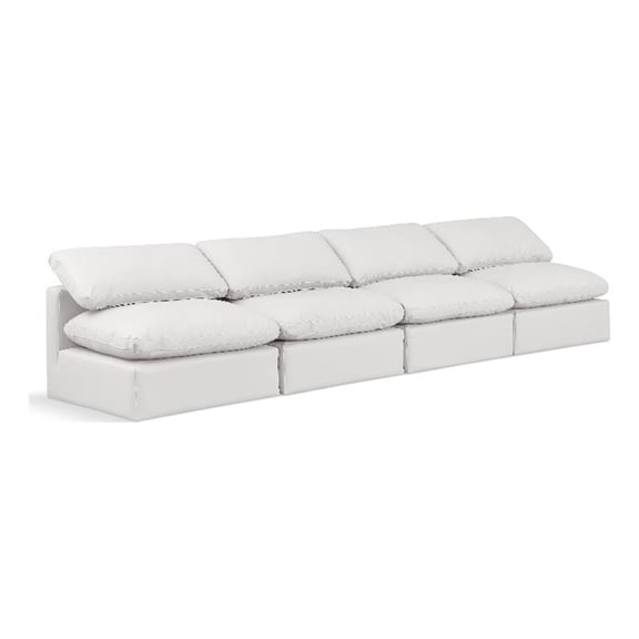 Meridian Furniture Indulge 140" Contemporary Vegan Leather Modular Sofa in Cream
