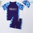 thumbnail image 2 of YunPes Children's Swimming Swimsuit Summer Swimsuit Short Sleeved Split Swimsuit Swimming Cap Three Piece Set Boy Swim Suit Size 14, 2 of 9