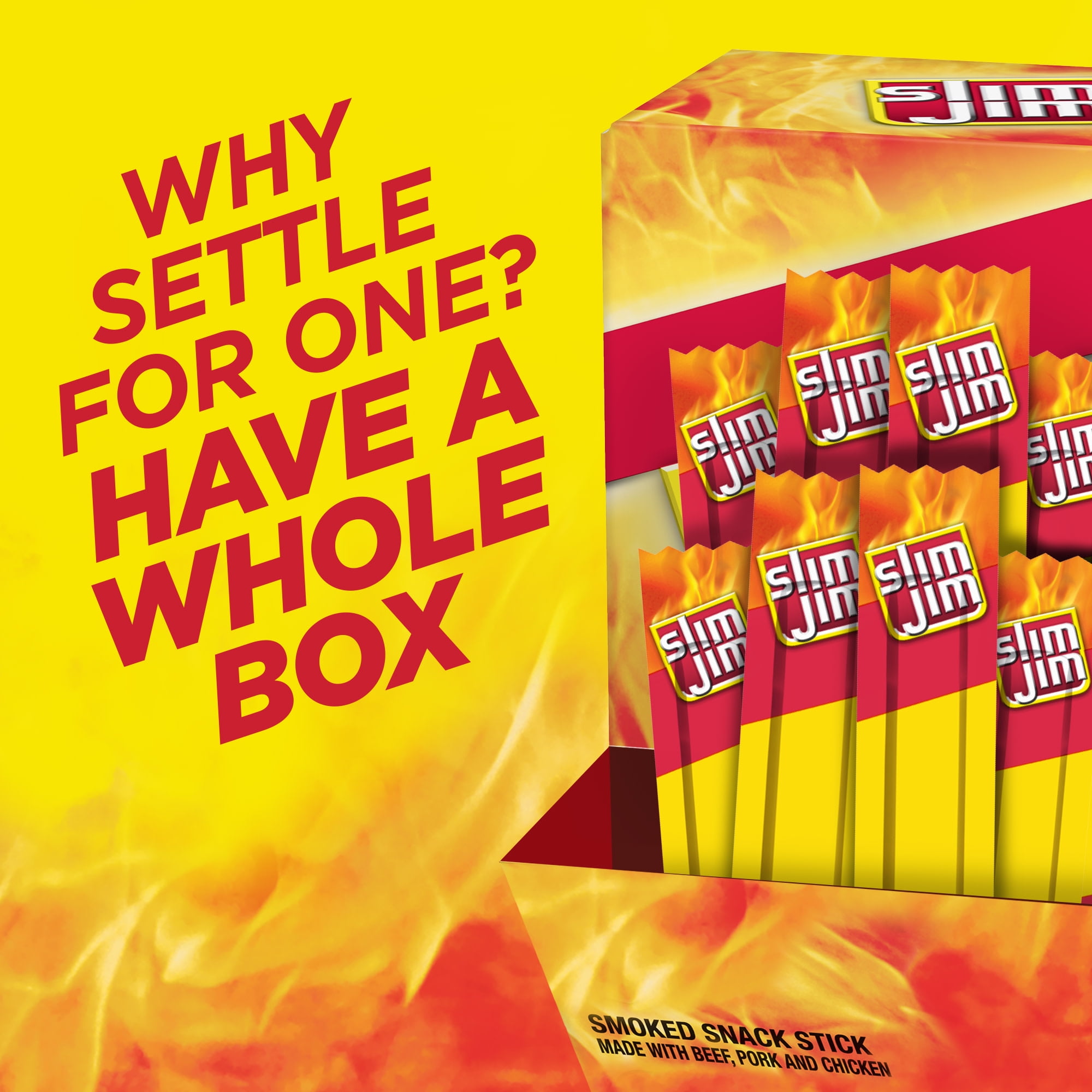 Slim Jim Smoked Meat Sticks, Original Flavor, 5g Protein Per Serving, 0.44 oz. (100-Count)