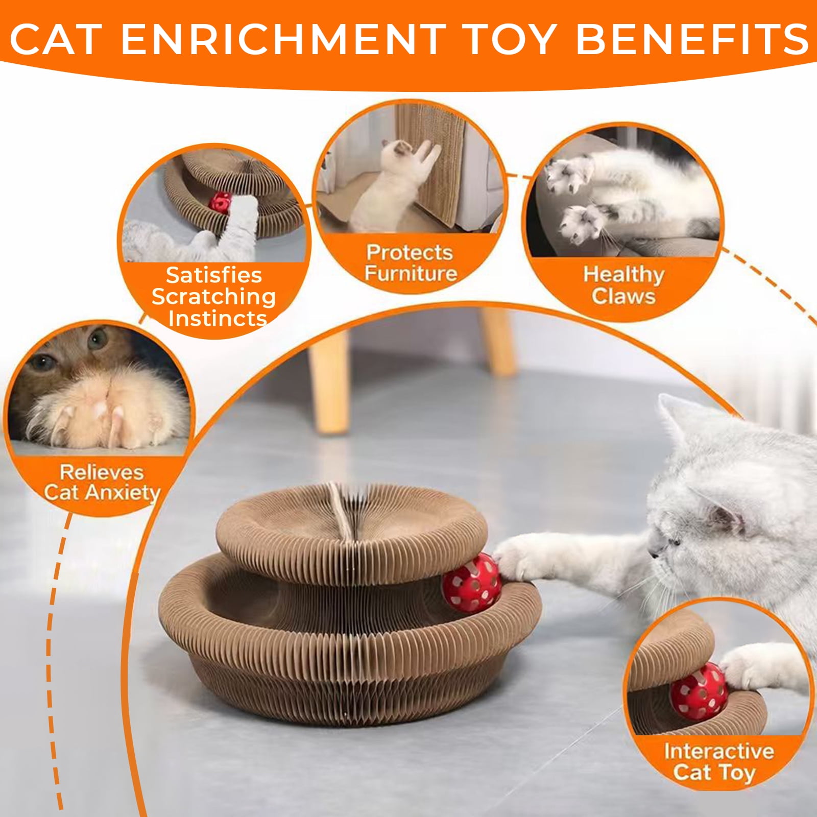 2 Pack Cat Toys Foldable Accordion Magic Organ Scratcher Board Ball Bell Track Interactive Features Multi Shape Deformable Design All Ages Indoor Play Furniture Protection Resting Bed For Cats