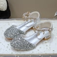 thumbnail image 2 of Staki Party Shoes for Girls Girls Dress Shoes Glitter Shoes Sequins Rhinestones Bowknot Princess Low Heels Mary Jane Footwear Heels for Girls Silver,12 Little Kid, 2 of 7