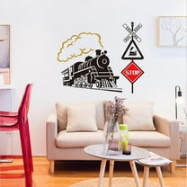 4Pcs Vintage Train Wall Stickers Road Sign Wall Decals Removable Vinyl Peel and Stick Wall Decals for Nursery Bedroom Living Room Playroom Wall Corner Decoration Home Indoor Wall Art Decor