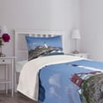 thumbnail image 5 of Landscape Bedspread, Marine Themed Photo with Lighthouse on Rocks and Wavy Sea Calm Sky Panorama, Decorative Quilted 2 Piece Coverlet Set with Pillow Sham, Twin Size, Blue Brown, by Ambesonne, 5 of 6