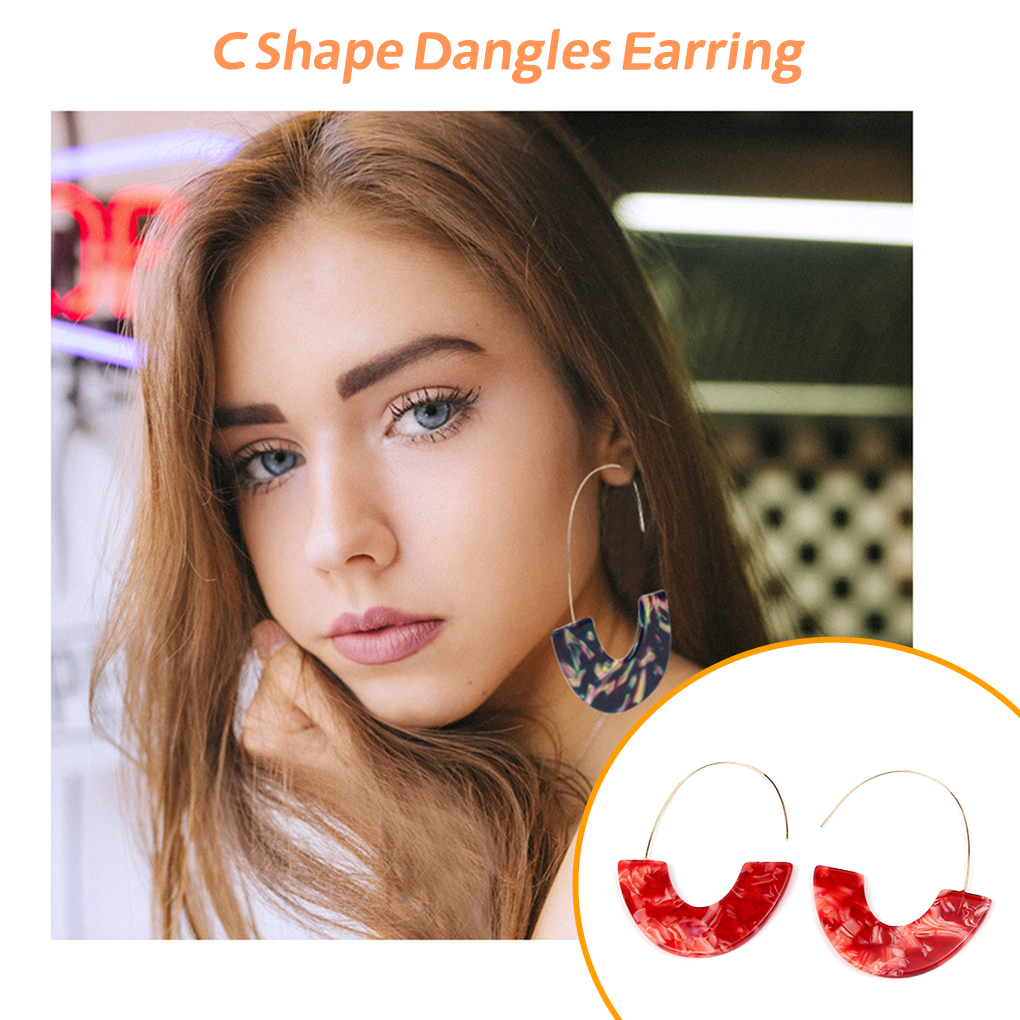 TureClos Acrylic Chandelier Earrings C Shape Geometric Ear Stud Fashion Exaggerated Jewelry Earring Women Banquet Accessories Wine red - image 2 of 6