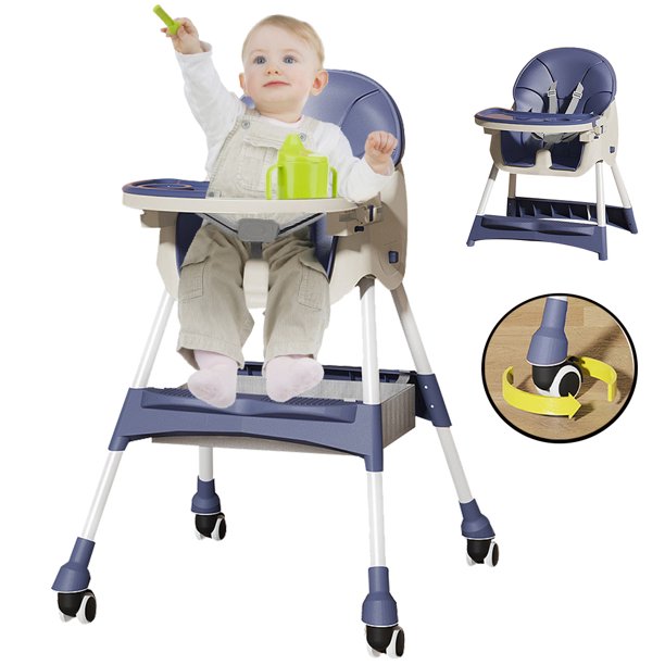 4in1 Adjustable High Chair with Wheels Eat & Grow Feeding Chair Grow