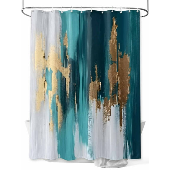 Fsddascl Abstract Teal Green Shower Curtain Set - Long 72" x 84" Washable Bathtub Curtain with 12 Hooks, White Gold Textured Art Waterproof Fabric Stall Shower Curtains for Bathroom/Bathtub Décor