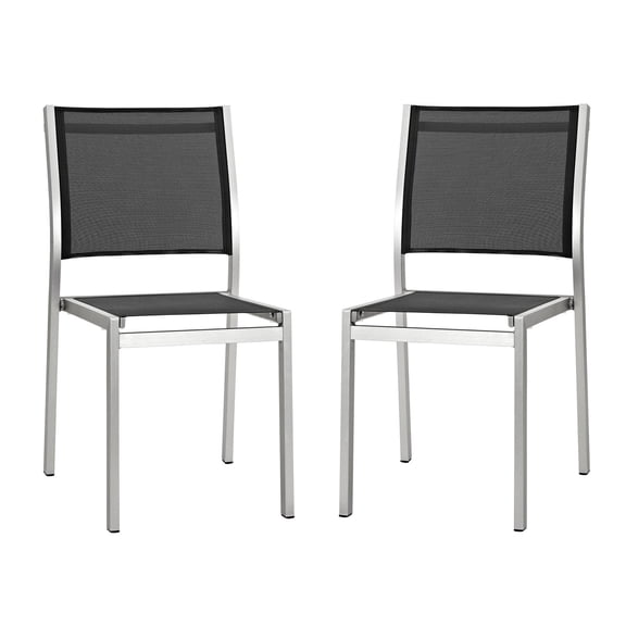Shore Side Chair Outdoor Patio Aluminum Set of 2 Silver Black