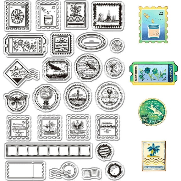 Retro Postage Clear Stamps for DIY DIY Scrapbooking Vintage Banner Tags Silicone Stamp Seals 6.3x4.3inch Journaling Transparent Rubber Stamps for DIY Cards Making Photo Album Home Decoration Label