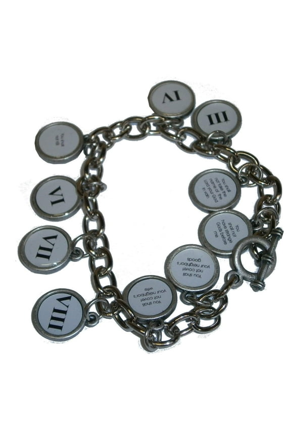 10 medals Bracelet showing Commandments - Silver ( 7cm or 2.8 inch in diameter ) - English