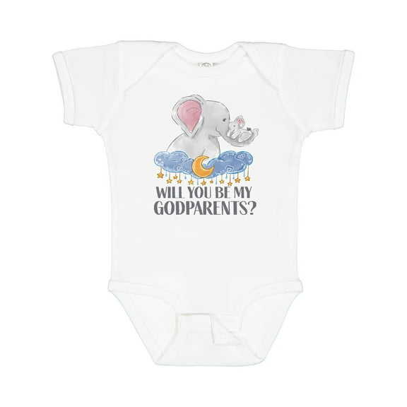 Inktastic Will You Be My Godparents? Cute Elephants Moon and Stars Boys or Girls Baby Bodysuit