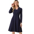 thumbnail image 1 of Vestido Elegante de Oficina para Mujer Vestido de Manga Larga con Cuello Cuadrado Azul oscuro M, 1 of 6
