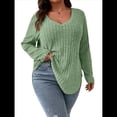 thumbnail image 2 of Suéter Informal de Punto con Cuello en V y Larga para Mujer, Talla Grande Verde XXL, 2 of 8