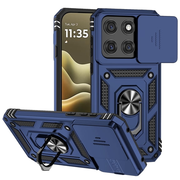for Motorola Edge 2026 Case, Soft TPU & Hard PC Anti-scratch Sliding Cover Full Protection Ring Stand Rotating Kickstand Holder Magnetic Shockproof Phone Case Cover, Blue