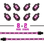XKGlow Motorcycle LED Light Strip (8 x Pods + 2 x 8" Strips), Multiple Colors