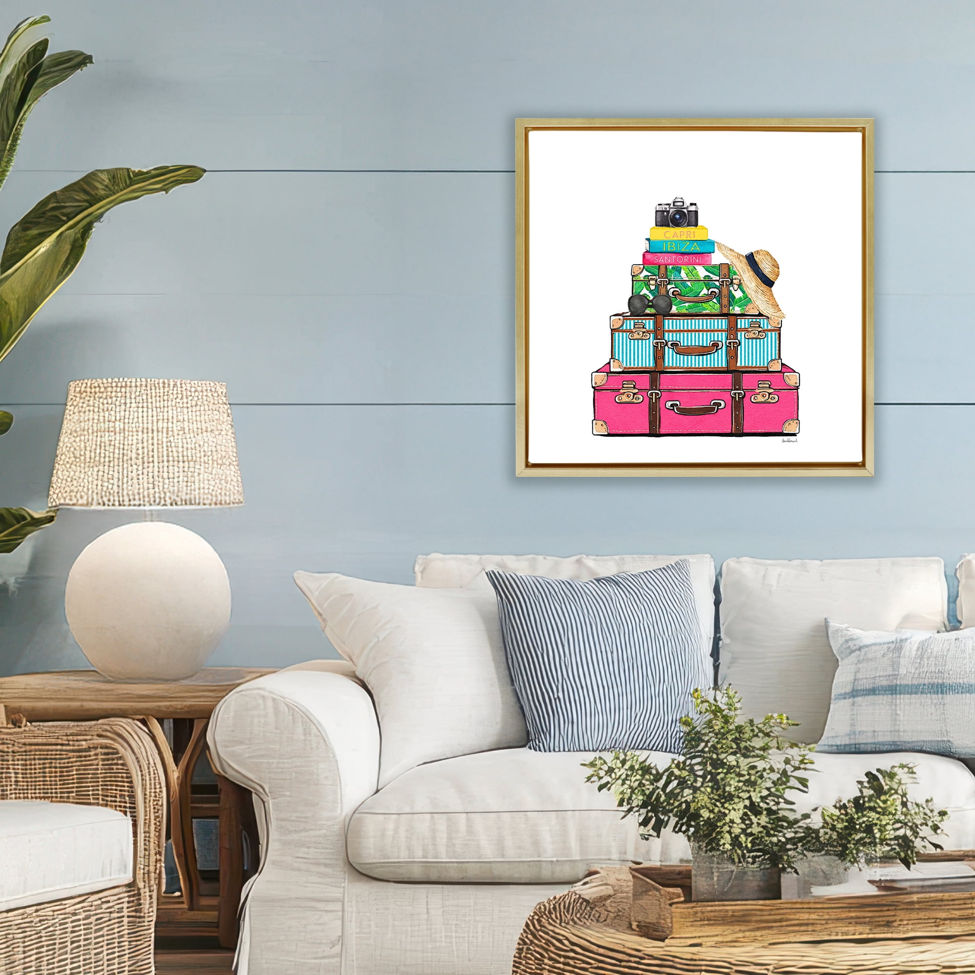 Stupell Industries Glam Travel Suitcases Gold Framed Floater Canvas Wall Art, design by Amanda Greenwood