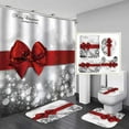 thumbnail image 2 of 4PCS Red Christmas Tree Shower Curtain Sets, Christmas Village Printed Shower Curtain Sets with Rugs, Toilet Lid Cover and Bath Mat for Bathroom Set Decor Christmas Bathroom Decor Theme, 2 of 6