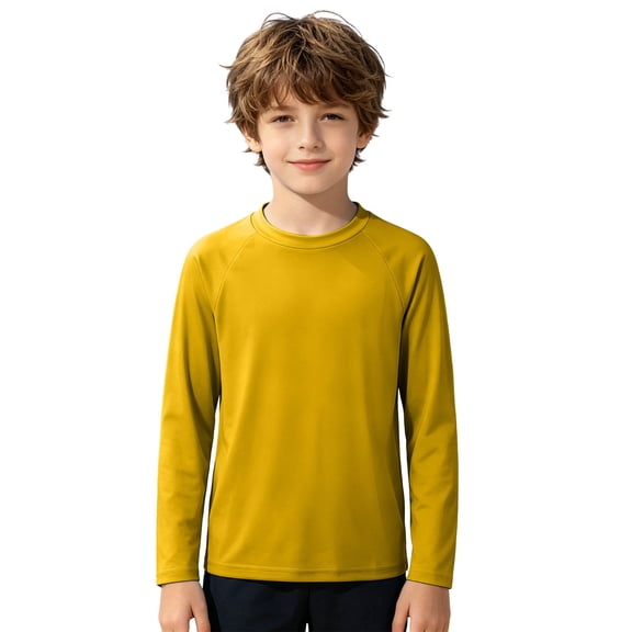 Boys Long Sleeve Swim Shirt Summer Beach Sun Rash Guard Kids Solid Color Clothes