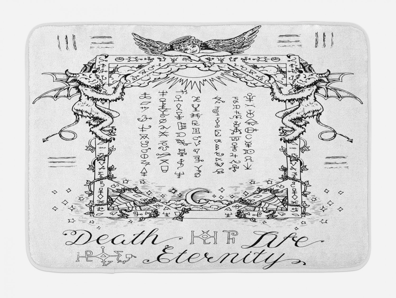 Occult Bath Mat, Gothic Medieval Magic and Spell Symbols Eternal Life