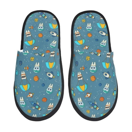

Fuzoiu Teeth Cosmonaut Print Unisex Furry Slippers Plush Indoor Shoes Trendy House Slippers Anti-Skid EVA Sole House Shoes for Home Office and Travel -Large