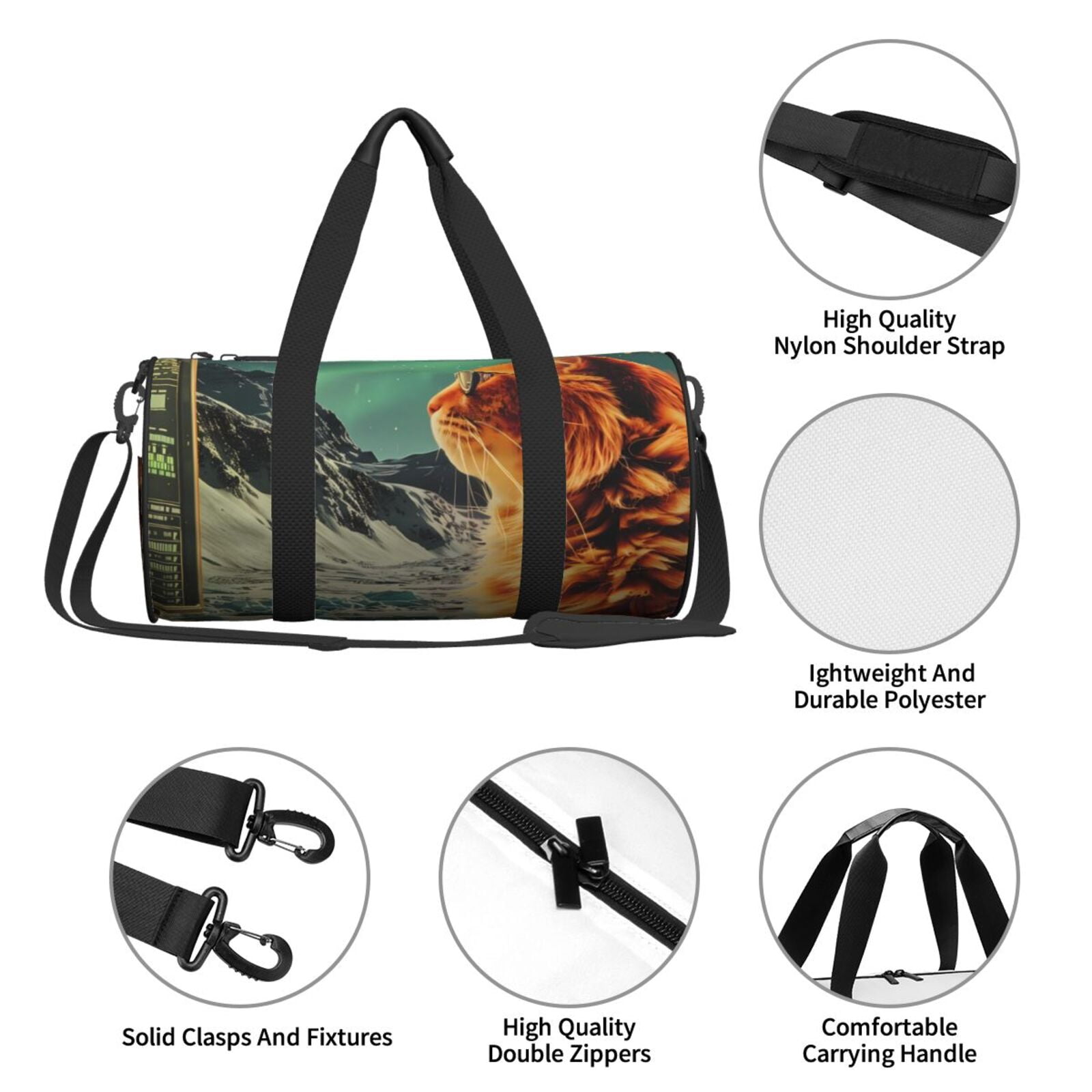 Vsdgher Space Adventurer Cat 45L Foldable Duffel Bag, Sports Gym Bag,Overnight Bag, Portable Weekender Bag for Airplanes