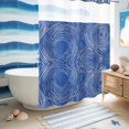 thumbnail image 5 of No Hook Shower Curtain with Built-in Rings - Abstract Washable Waterproof Fabric Bathroom Curtains for Hotel,Rentals, 72X 96 Inch Extra Long , Striped Round Hollow Circle Blue White, 5 of 9