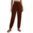 thumbnail image 1 of Pantalones de cintura elástica para las mujeres Color sólido empaquetado pies cordón longitud completa cónico Jogger bolsillos pantalones verde oliva mujeres, 1 of 6