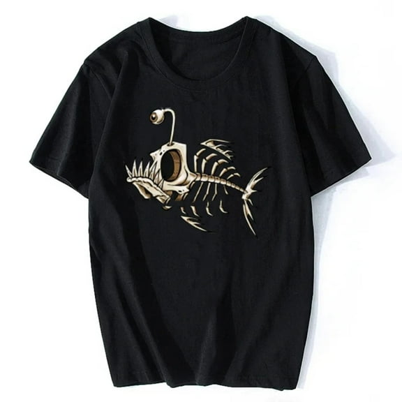 Bonefish Deep Sea Fisherman Design T Shirt Skeleton Angler Graphic Tees Funny Fishing Humor Tops Black S-5XL